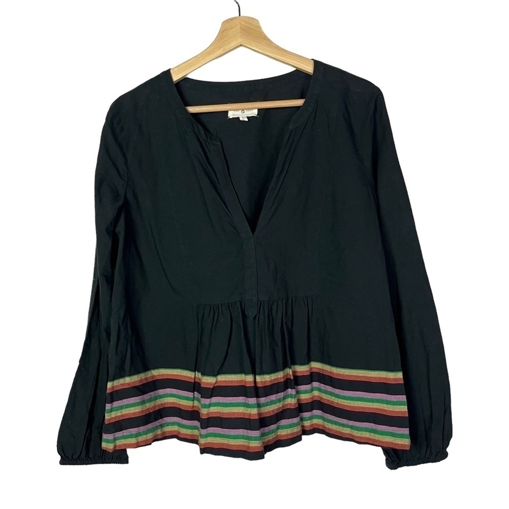 Lou & Grey Black‎ Rainbow Stripe Peplum Hem Long Sleeve Blouse S
